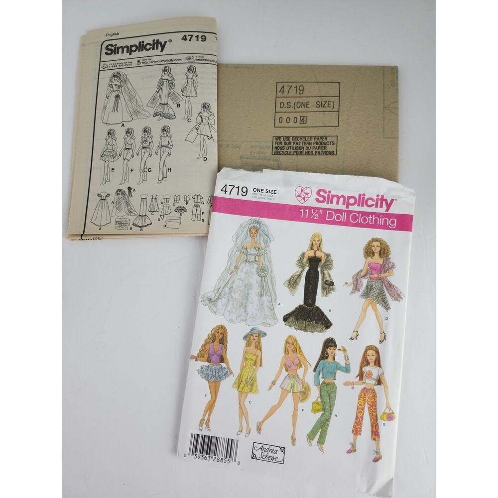 Simplicity 4719 UNCUT Pattern 11 1/2" Doll Barbie Clothes Andrea Schewe - Picture 5 of 5
